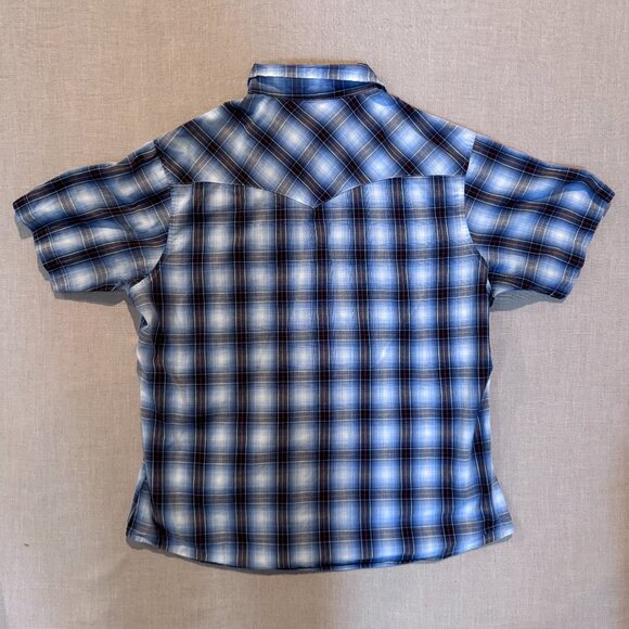 Wrangler Men’s XL Snap Button Western Shirt Blue Plaid Pearl Snap Cowboy - Picture 4 of 6